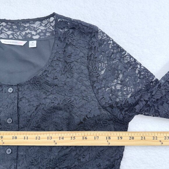 Isaac Mizrahi Black Lace Cardigan Button Up Top Career Event Whimsigoth Womens M - Picture 11 of 13